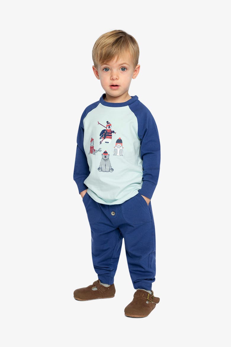 Organic Cotton Ski Graphic T-Shirt & Fleece Pant Set, Alternate, color, Very Pale Turquoise