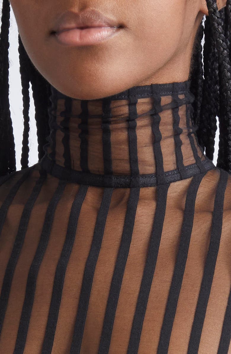 LaQuan Smith Illusion Stripe Turtleneck Bodysuit, Alternate, color, Black