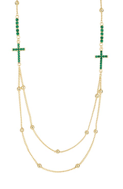 Athra Luxe Pavé Cross Layered Station Necklace