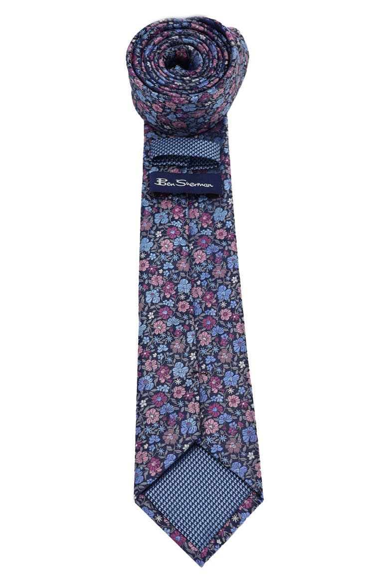 Floral Tie, Alternate, color, NAVY BERRY