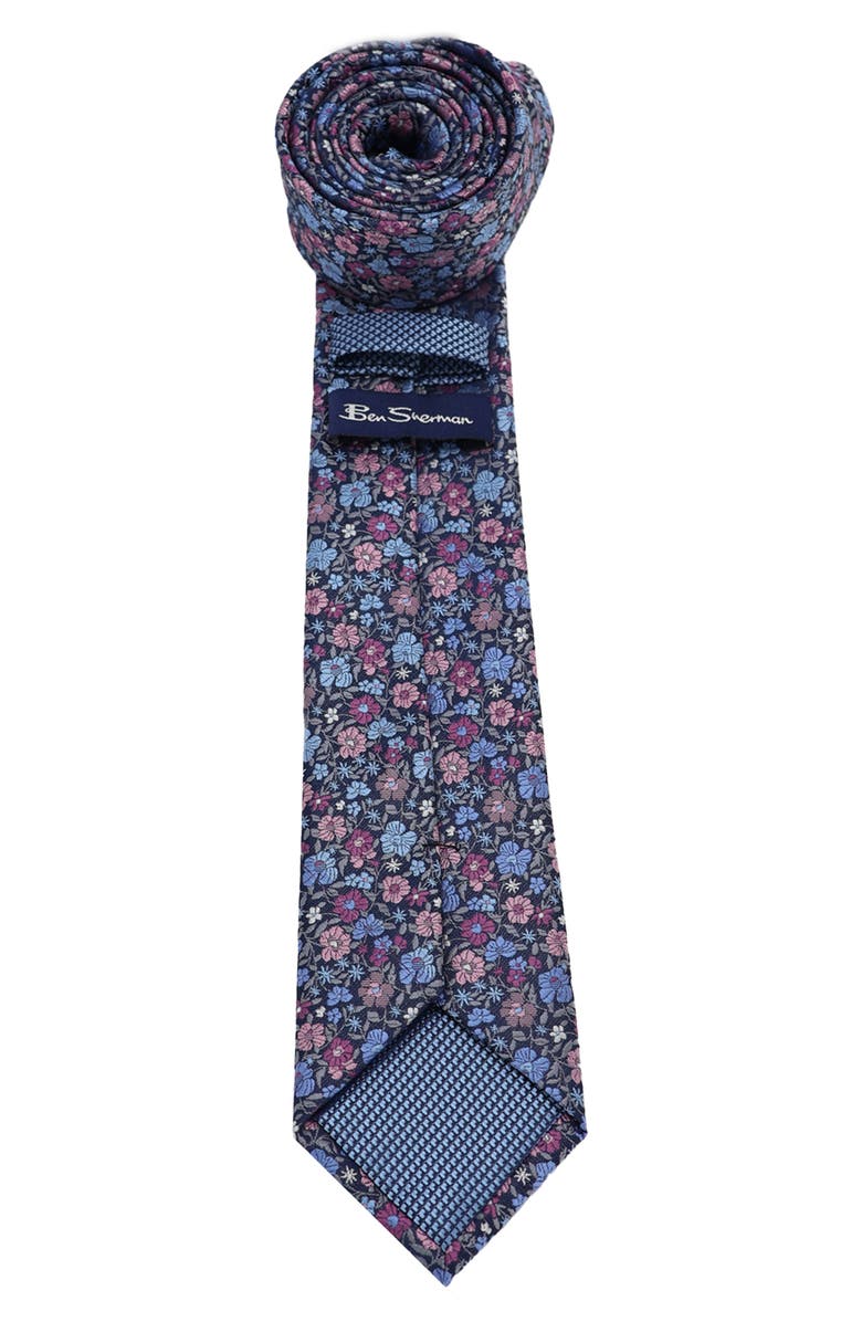 Ben Sherman Floral Tie, Alternate, color, Navy Berry