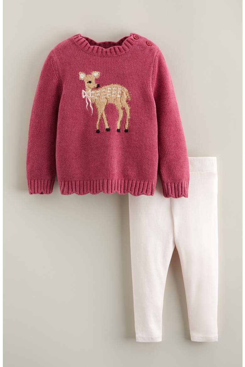 Plush Motif Sweater & Leggings Set, Main, color, PINK VIOLET FAWN
