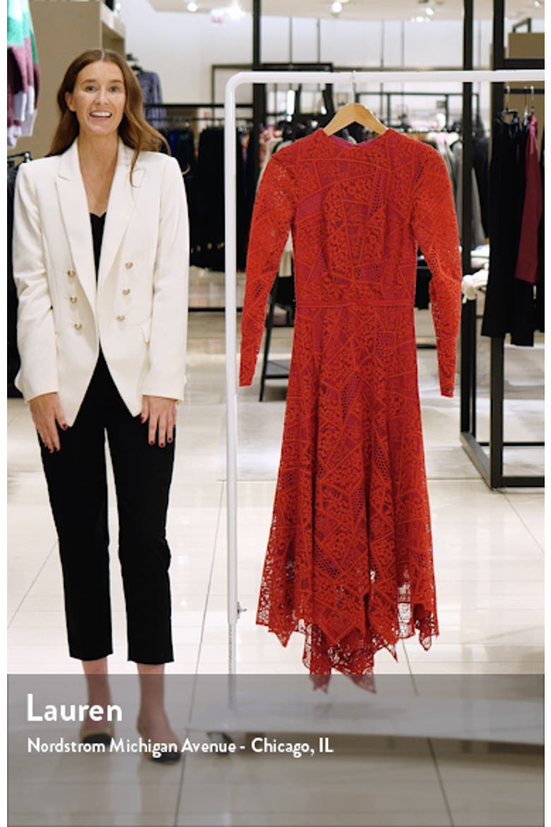 Long Sleeve Lace Handkerchief Hem Midi Dress video