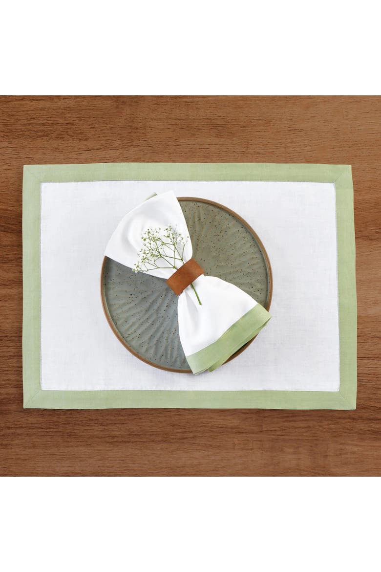 Linen Placemats Set of 4, 14 x 19" - Classic, Alternate, color, Sage Green and White