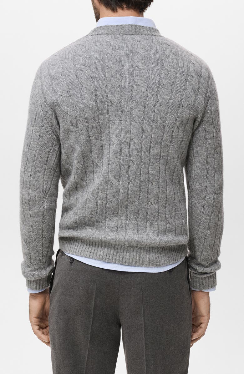 MANGO Braided Cable Knit Wool Sweater, Alternate, color, Medium Heather Grey