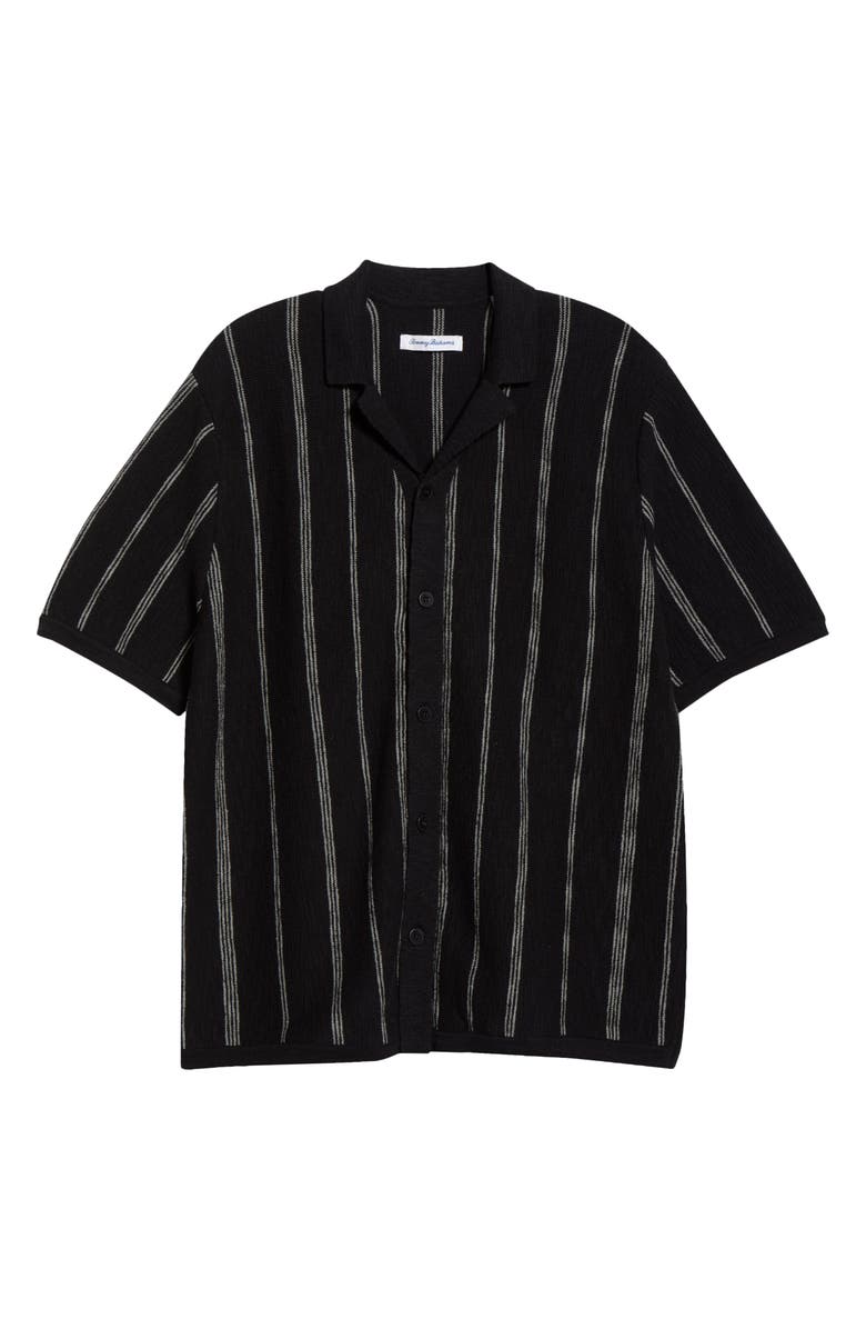 Tommy Bahama Santa Cruz Stripe Camp Shirt, Main, color, Black