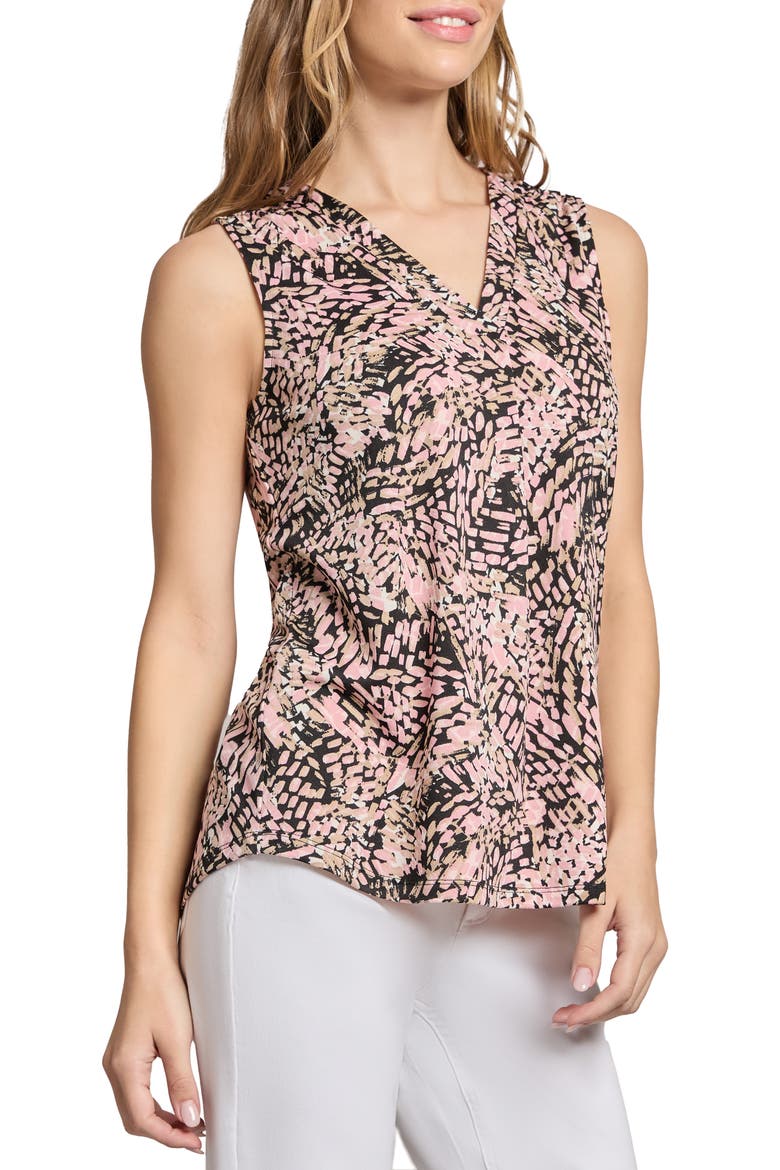 Abstract Print Stretch Crepe Sleeveless Top, Alternate, color, JONES BLACK MULTI