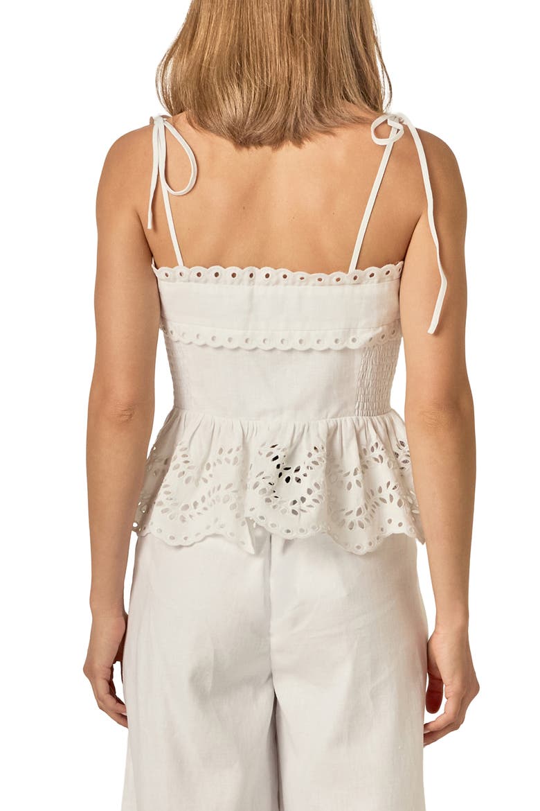 Eyelet Tie Shoulder Linen Peplum Top, Alternate, color, OFF WHITE