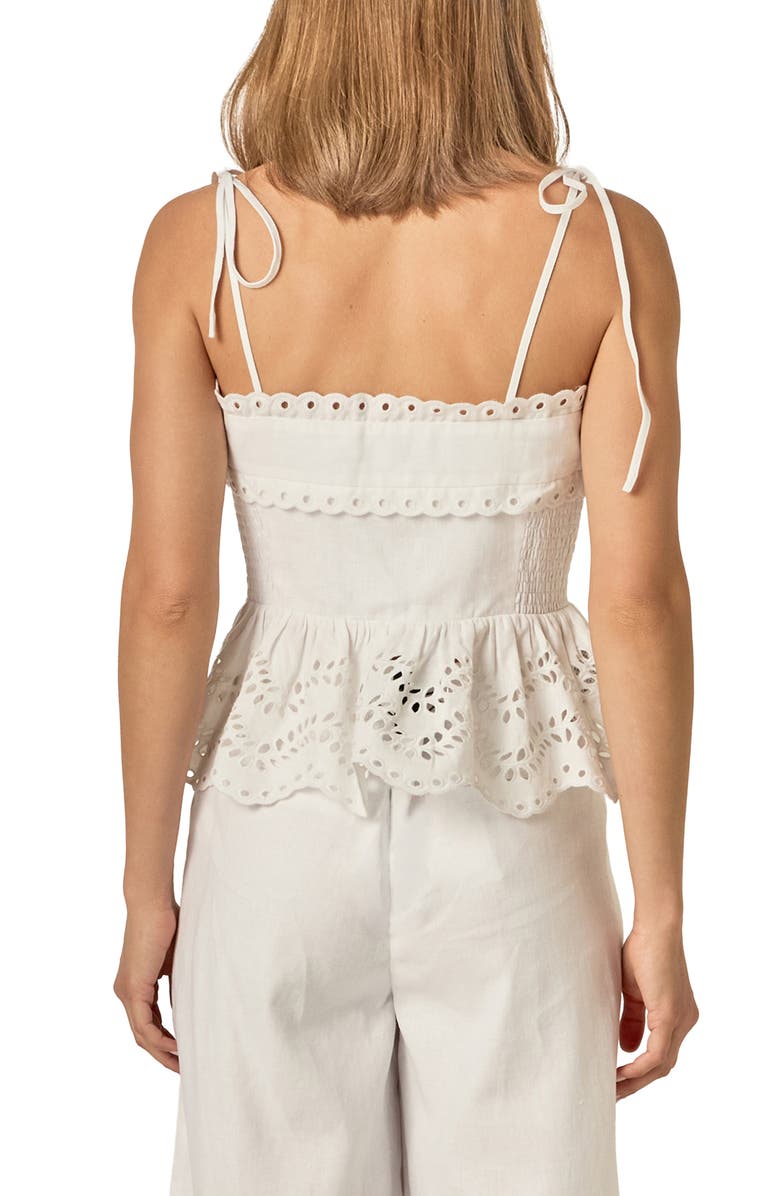 English Factory Eyelet Tie Shoulder Linen Peplum Top, Alternate, color, Off White