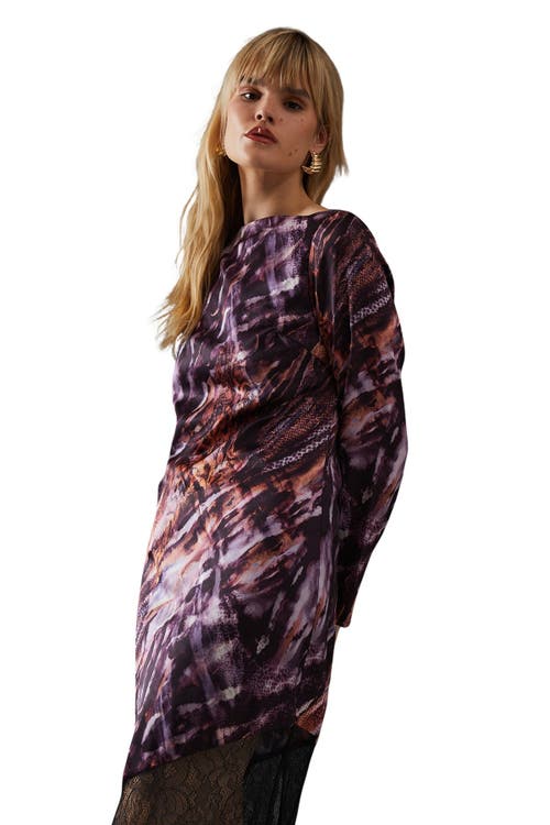 Warehouse Column Lace Panel Midi Dress In Animal Print