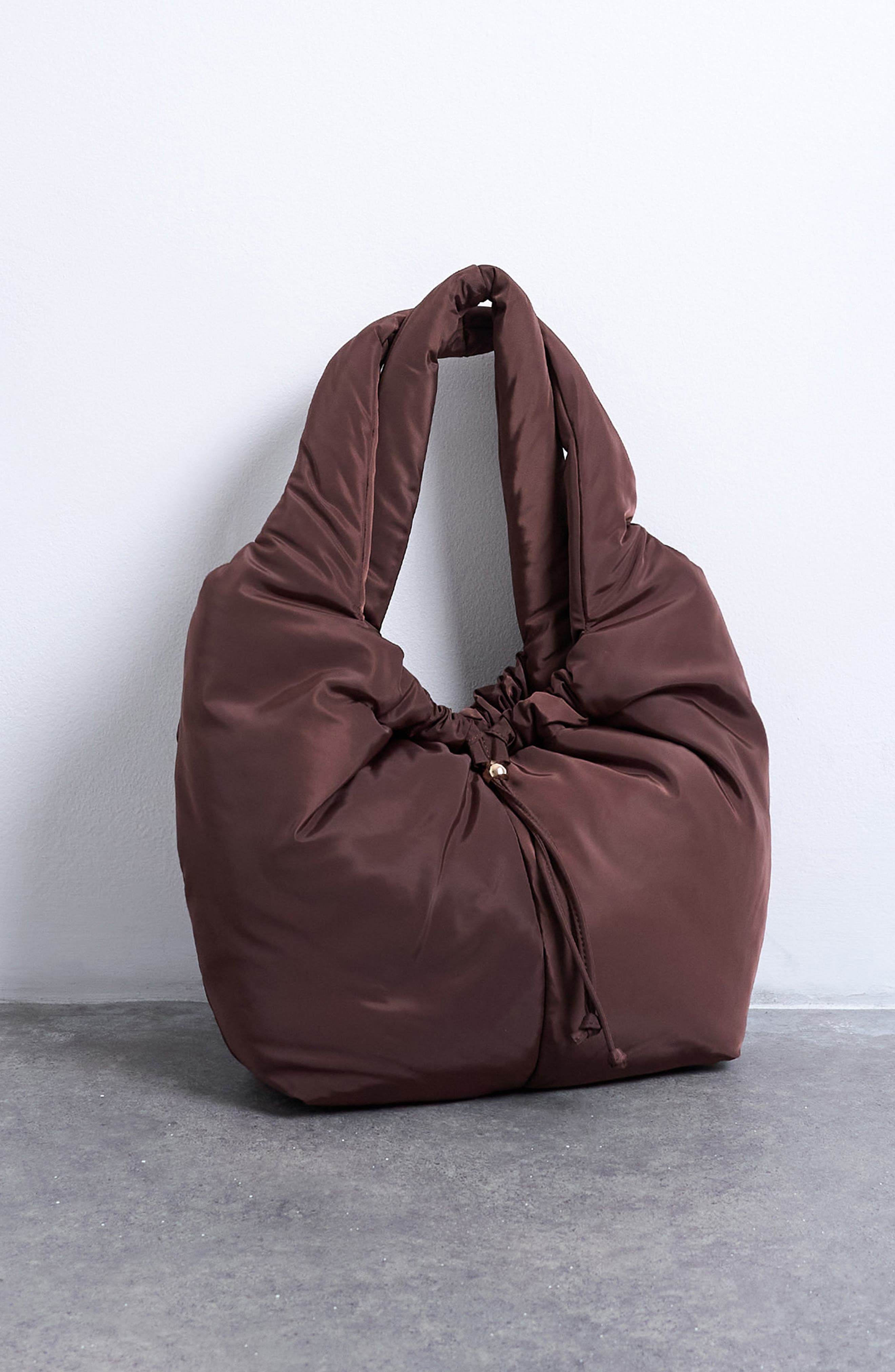 Topshop Ruched Shoulder Bag, Alternate, color, Brown