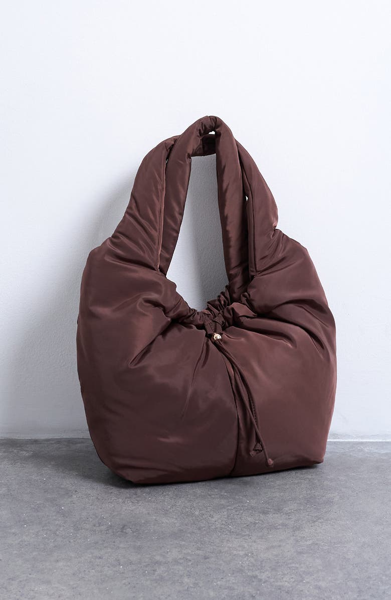 Topshop Ruched Shoulder Bag, Alternate, color, Brown