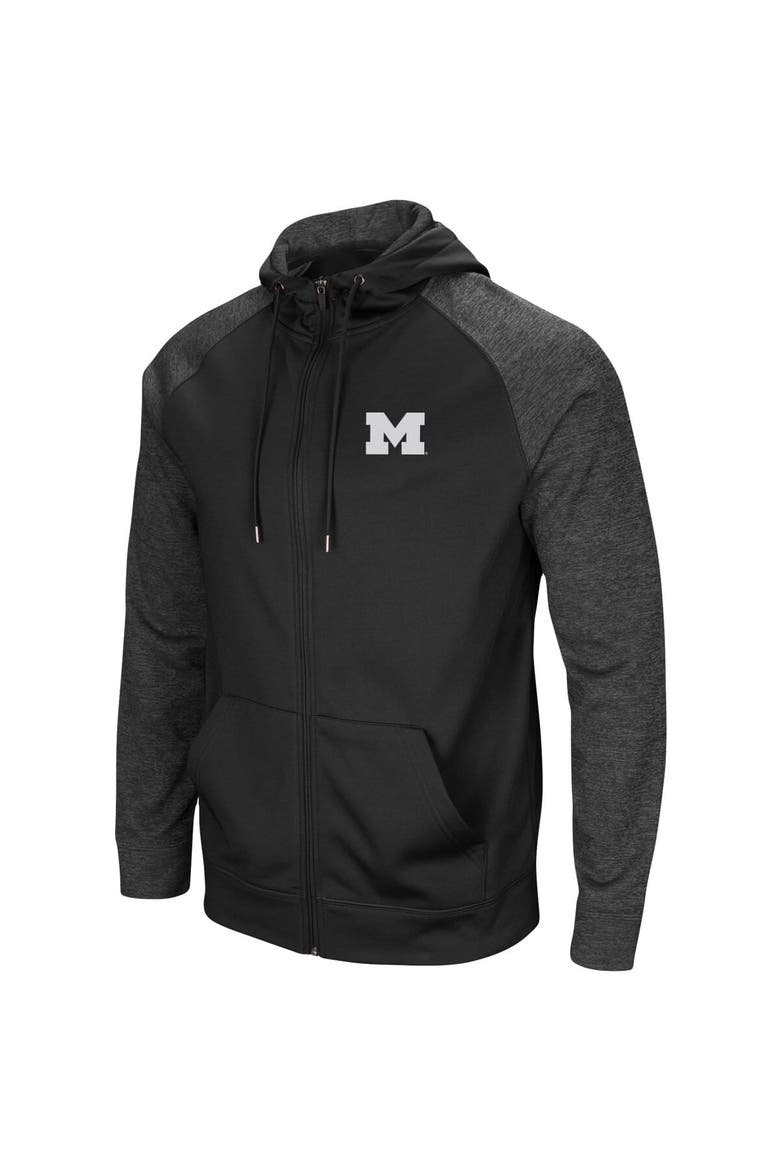 Men's Colosseum Black Michigan Wolverines Big & Tall Blackout Raglan Full-Zip Hoodie, Alternate, color, Black