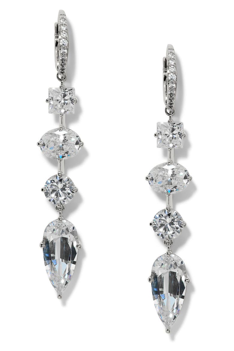 Lucia Cubic Zirconia Linear Drop Earrings, Main, color, RHODIUM