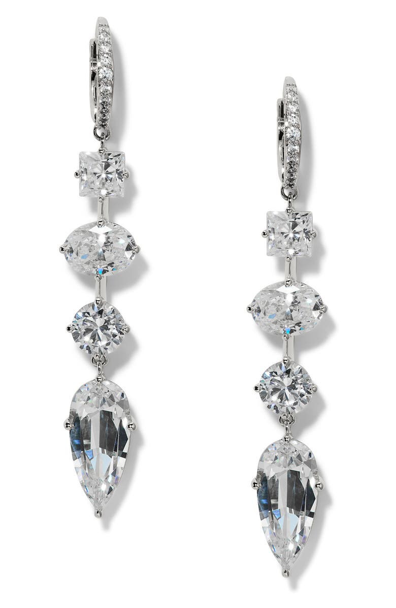Nadri Lucia Cubic Zirconia Linear Drop Earrings, Main, color, Rhodium