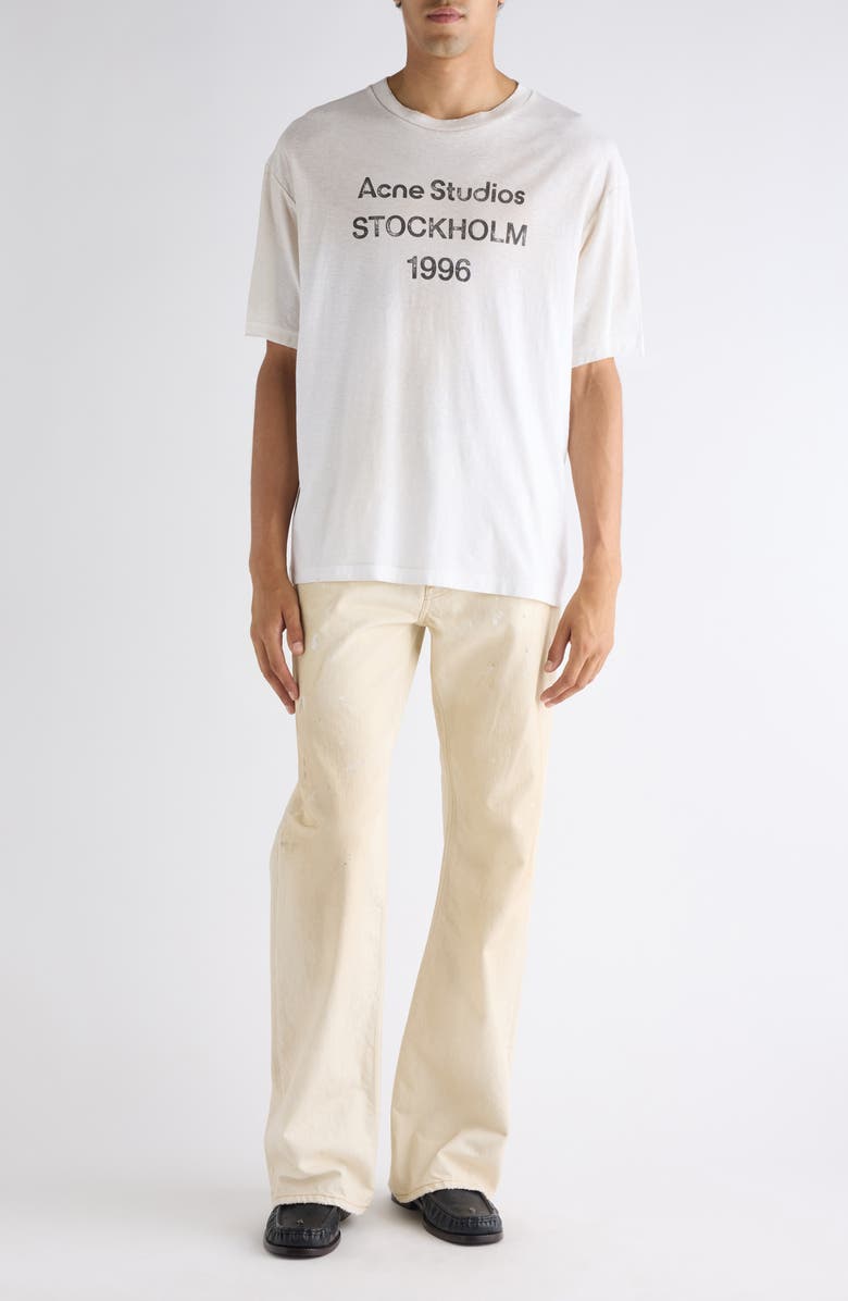 Acne Studios Exford 1996 Mélange Distressed Logo Cotton & Hemp Graphic T-Shirt, Alternate, color, Dusty White