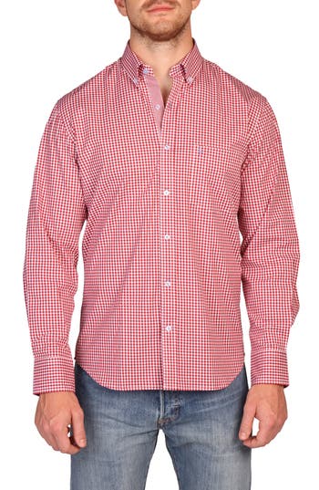 Tailorbyrd Signature Gingham Print Performance Button Down Shirt In Pink