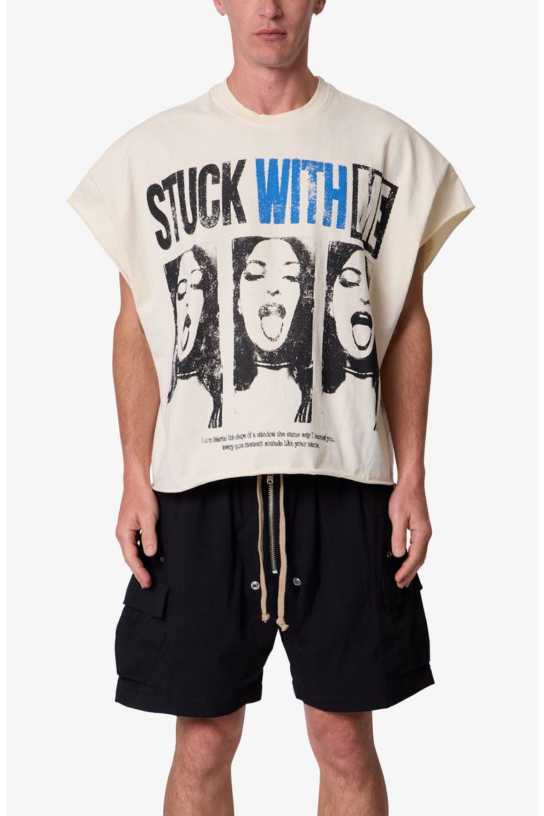 Stuck with Me Distressed Graphic Cutoff T-Shirt, Main, color, OFF WHITE