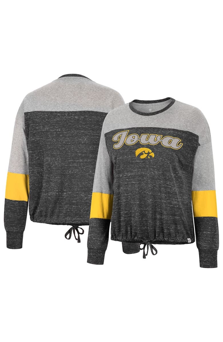COLOSSEUM Women's Colosseum Black Iowa Hawkeyes Joanna Tie Front Long Sleeve T-Shirt, Main, color, 