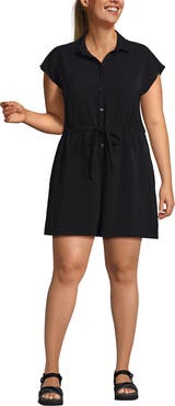 Lands' End Plus Size Cap Sleeve Creaseless Button-Down Romper