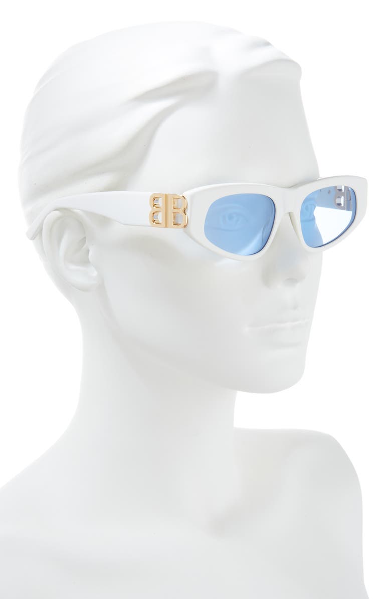 Balenciaga 53mm Cat Eye Sunglasses, Alternate, color, White Gold Light Blue