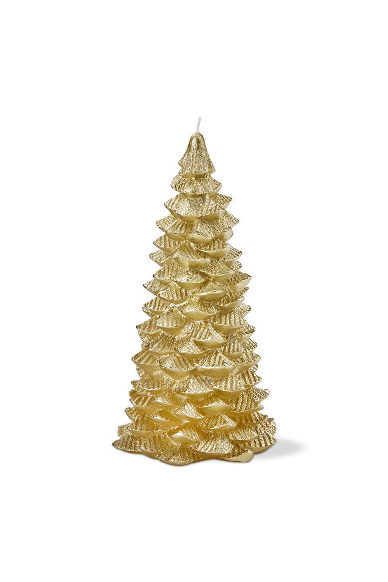 Gold Fir Tree Sculpted Candle Holiday Decor Christmas, Main, color, Gold
