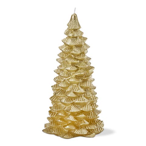 Gold Fir Tree Sculpted Candle Holiday Decor Christmas