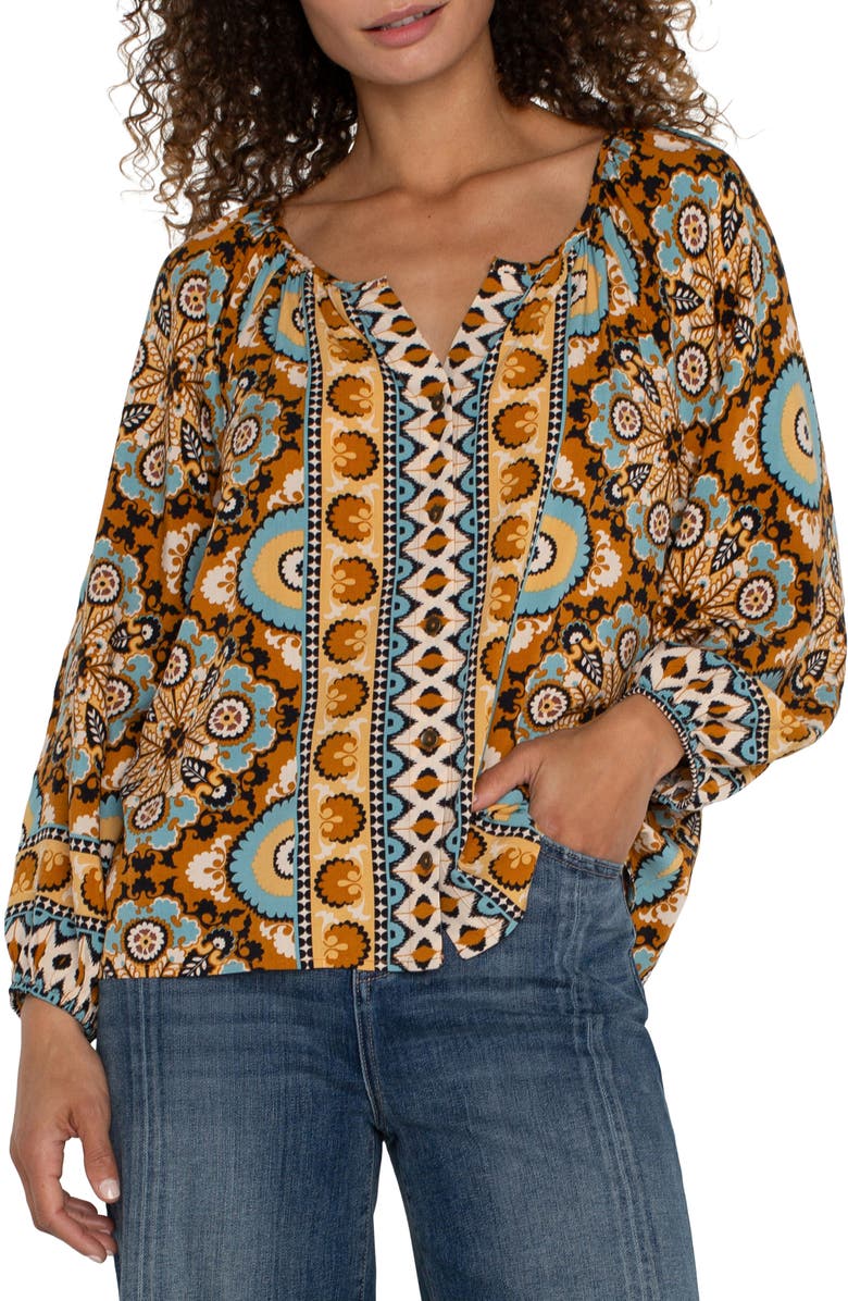 Liverpool Los Angeles Print Button-Up Shirt, Main, color, 