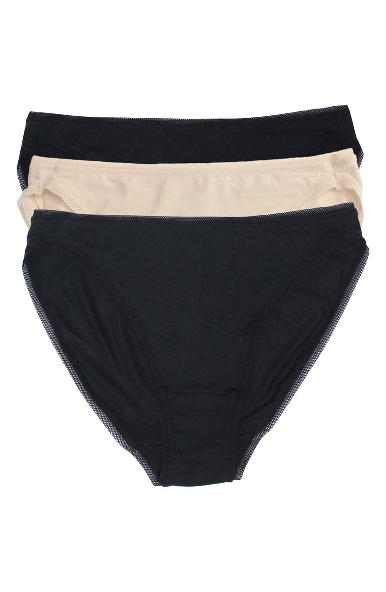 Felina Assorted 3-Pack So Smooth High Cut Bikinis, Alternate, color, Bare/ Black