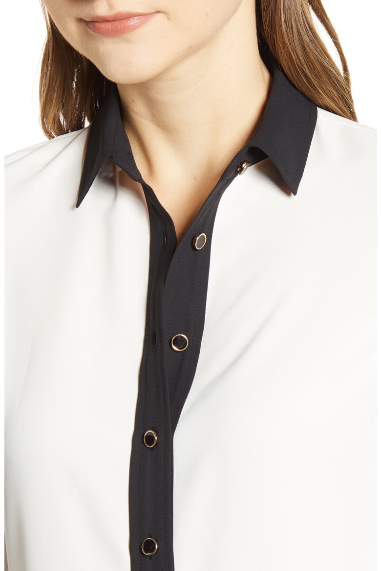 Contrast Detail Button-Up Blouse, Alternate, color, ANNE WHITE/ ANNE BLACK