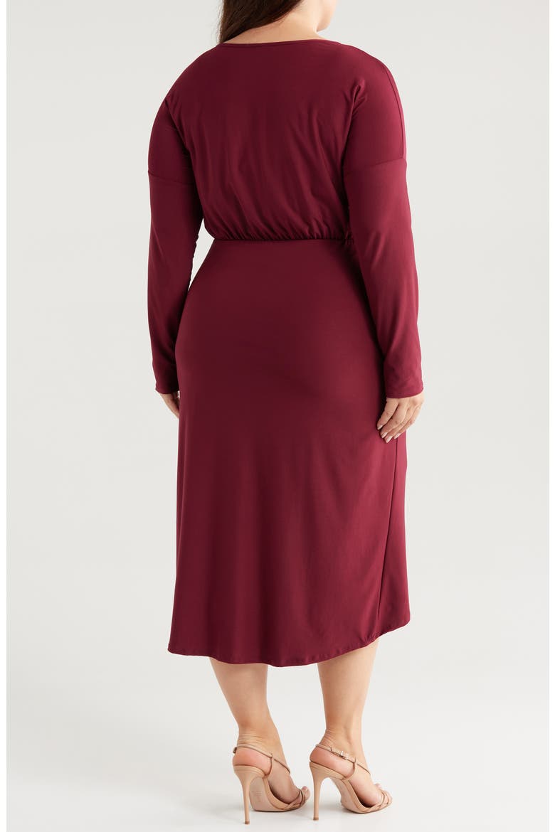 Wrap Skirt Long Sleeve Jersey Dress, Alternate, color, BURGUNDY