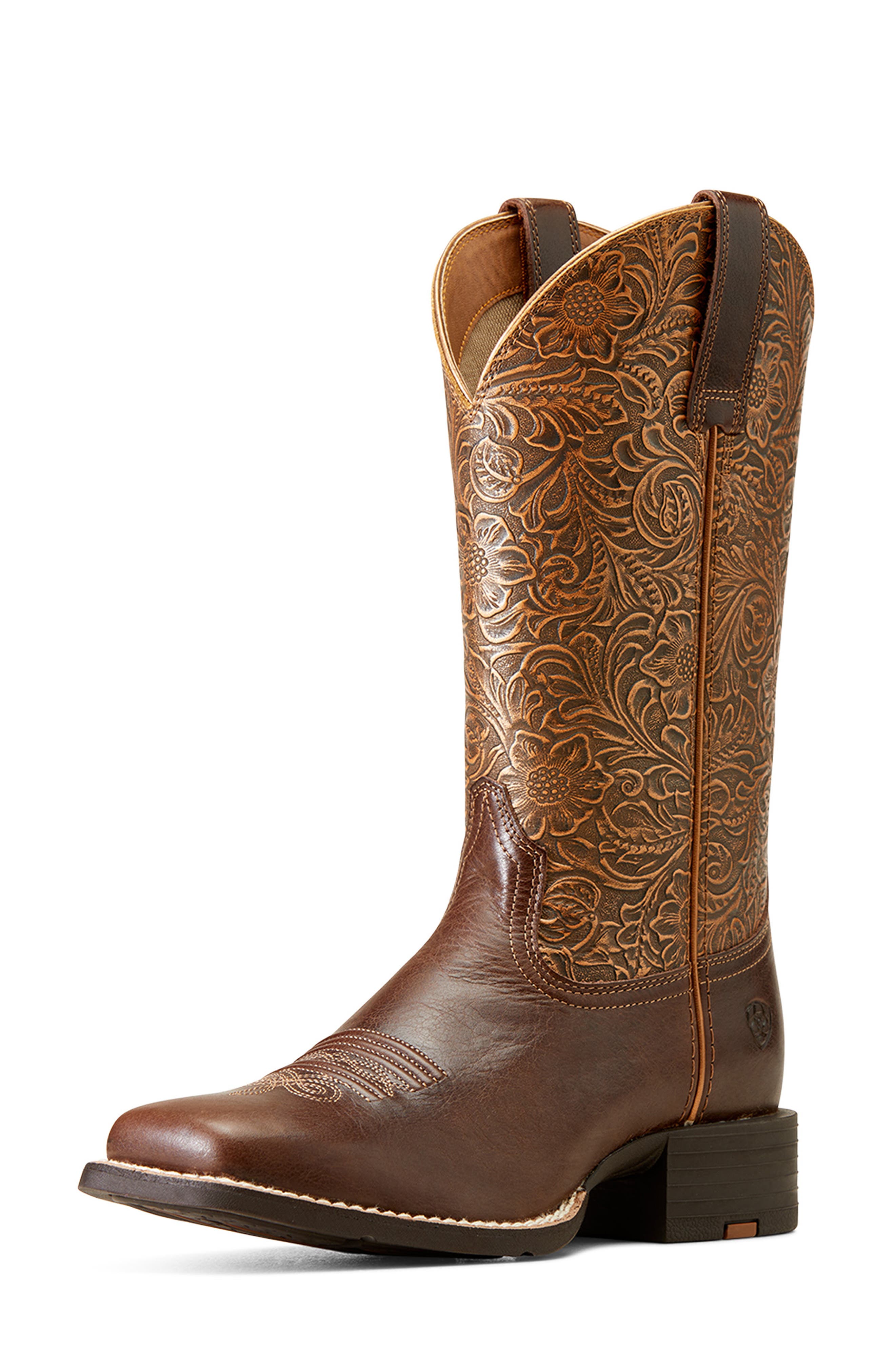 Ariat Round Up Wide Square Toe Western Boot, Alternate, color, Brown