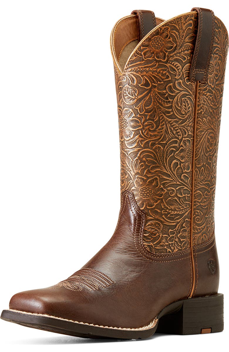 Ariat Round Up Wide Square Toe Western Boot, Alternate, color, Brown