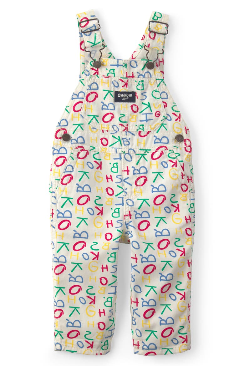 Alphabet Print Cotton Twill Overalls, Main, color, WHITE ALPHABET OVERALL