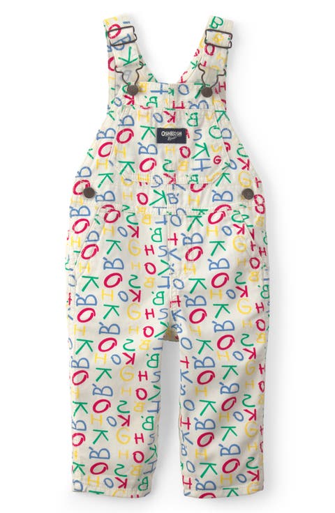 Alphabet Print Cotton Twill Overalls