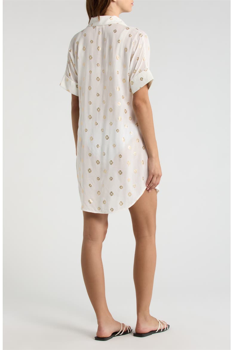 Metallic Dot Cover-Up Shirtdress, Alternate, color, WHITE POLKA