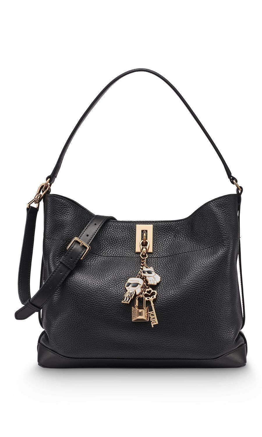 KARL LAGERFELD PARIS Gisele Hobo, Main, color, Black/Gold