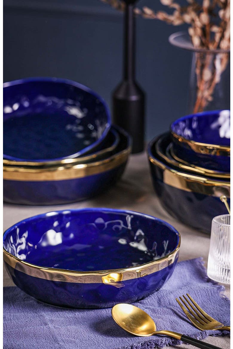 Florian Porcelain 3-Piece Serving Shallow Bowl Set, Alternate, color, Blue