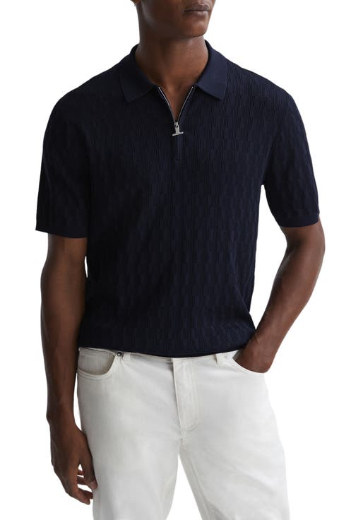 Ubud Textured Mosaic Quarter Zip Polo Sweater