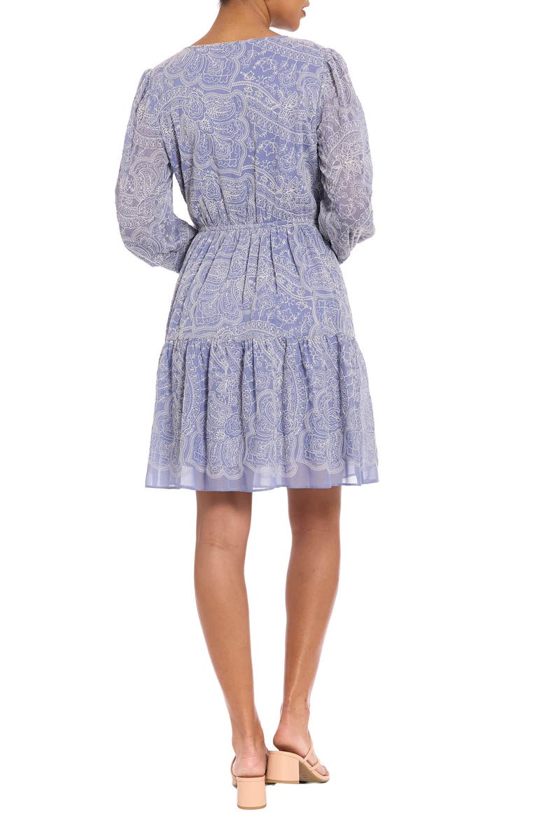 Split Neck Long Sleeve Dress, Alternate, color, MARLIN/ IVORY