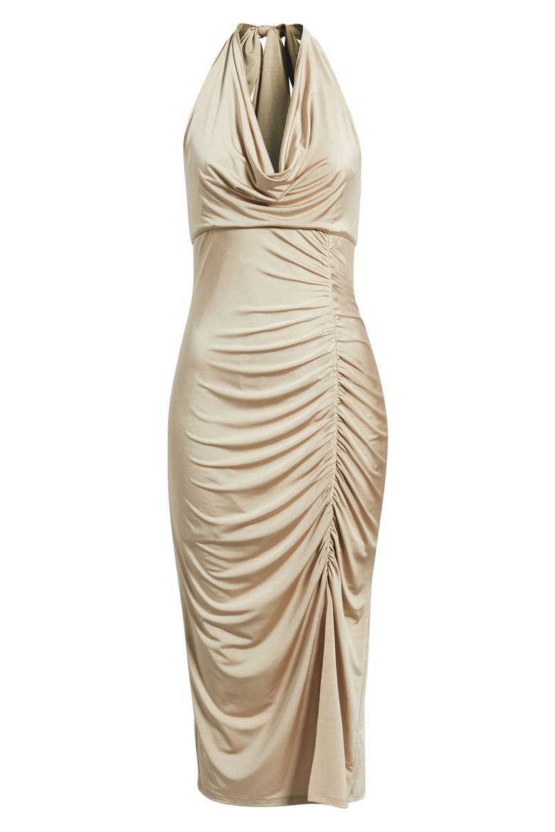 Ruched Halter Neck Midi Dress, Alternate, color, GOLD