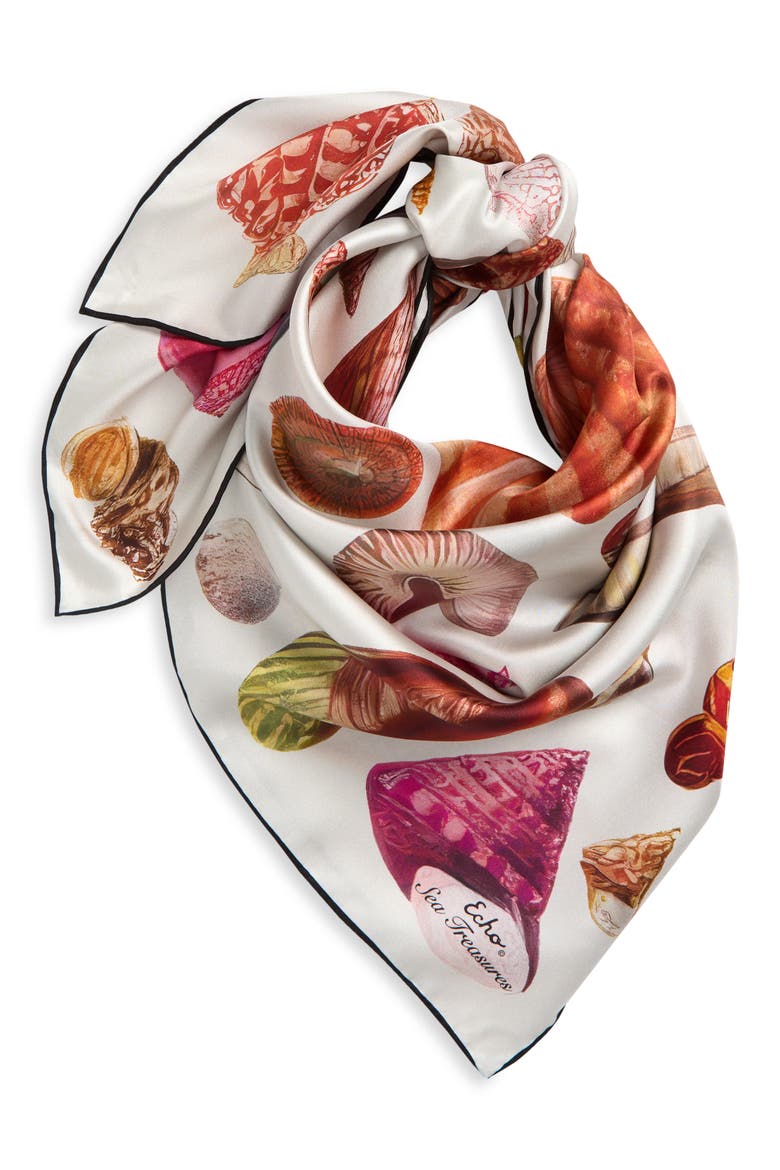 Sea Treasures Silk Twill Scarf, Main, color, CREAM
