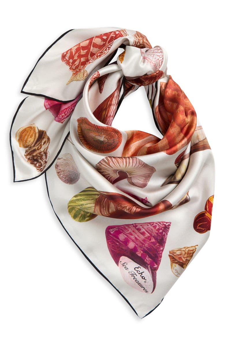Echo Sea Treasures Silk Twill Scarf, Main, color, Cream