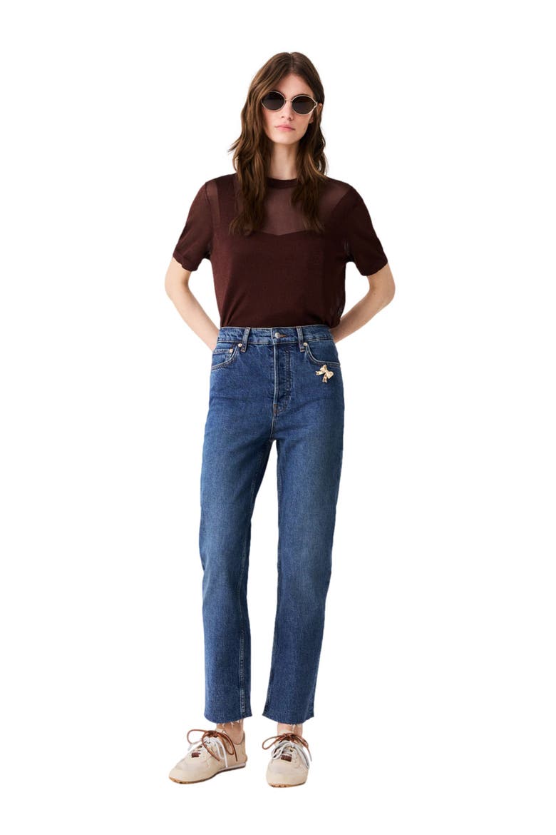 Skinny jeans with brooch, Main, color, Blue