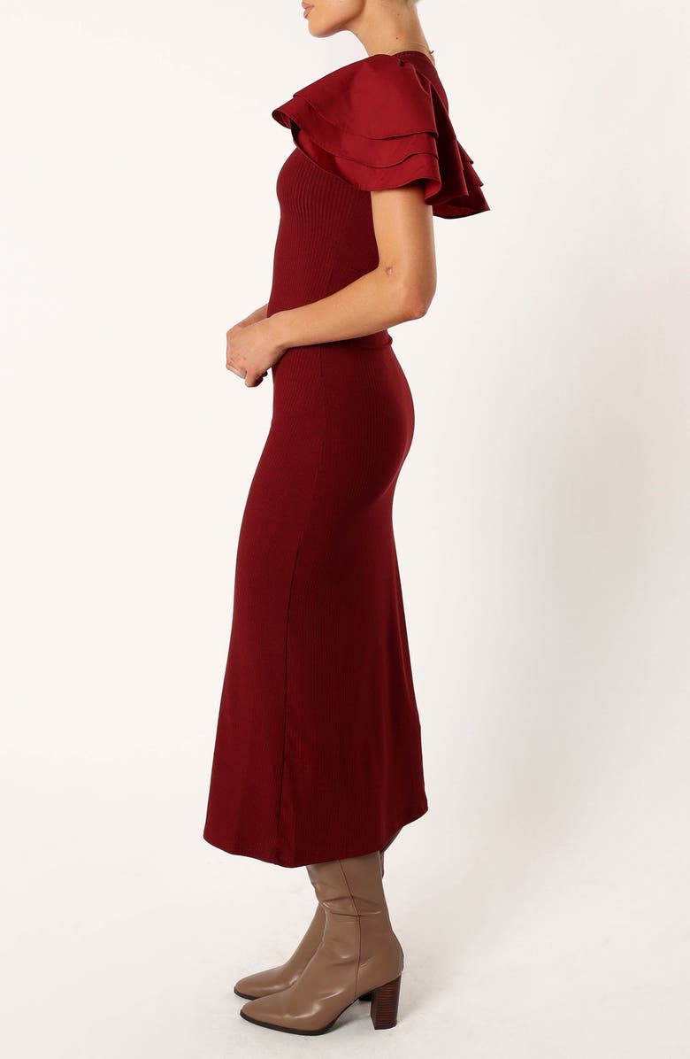 Petal & Pup Cally Ruffle Sleeve Body-Con Sweater Dress, Alternate, color, Wine