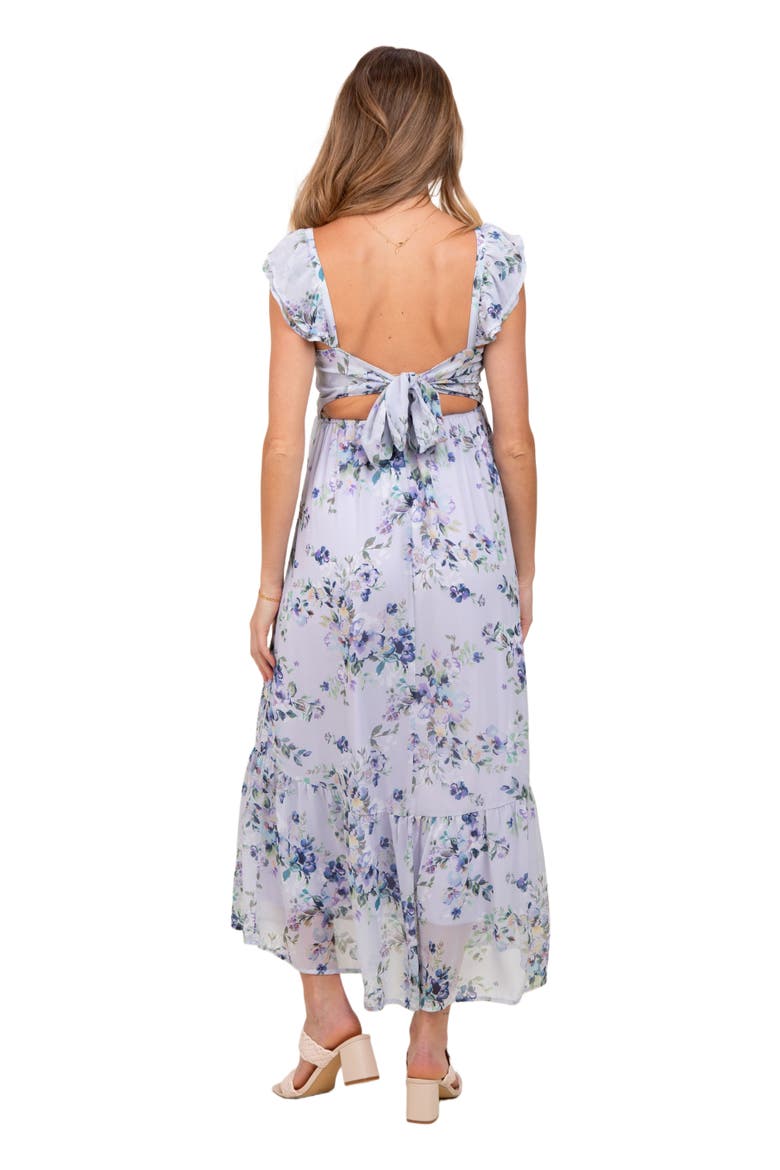 Floral Textured Open Back Tie Maxi Dress, Alternate, color, Lavender