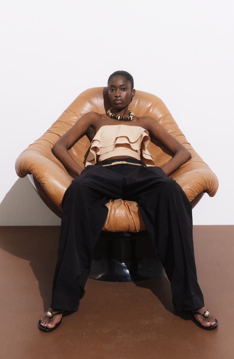 MANGO Strapless Ruffle Top, Alternate, color, Beige