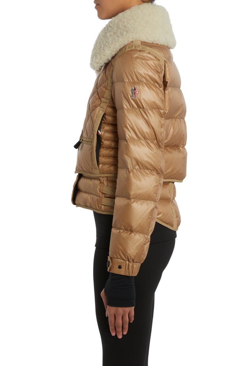Chaviere Quilted Down Jacket with Genuine Shearling Trim, Alternate, color, BEIGE