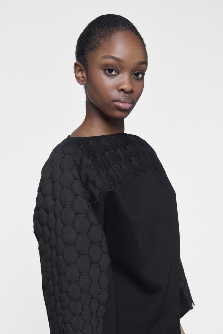 Quilted Embroidered Top, Alternate, color, Black