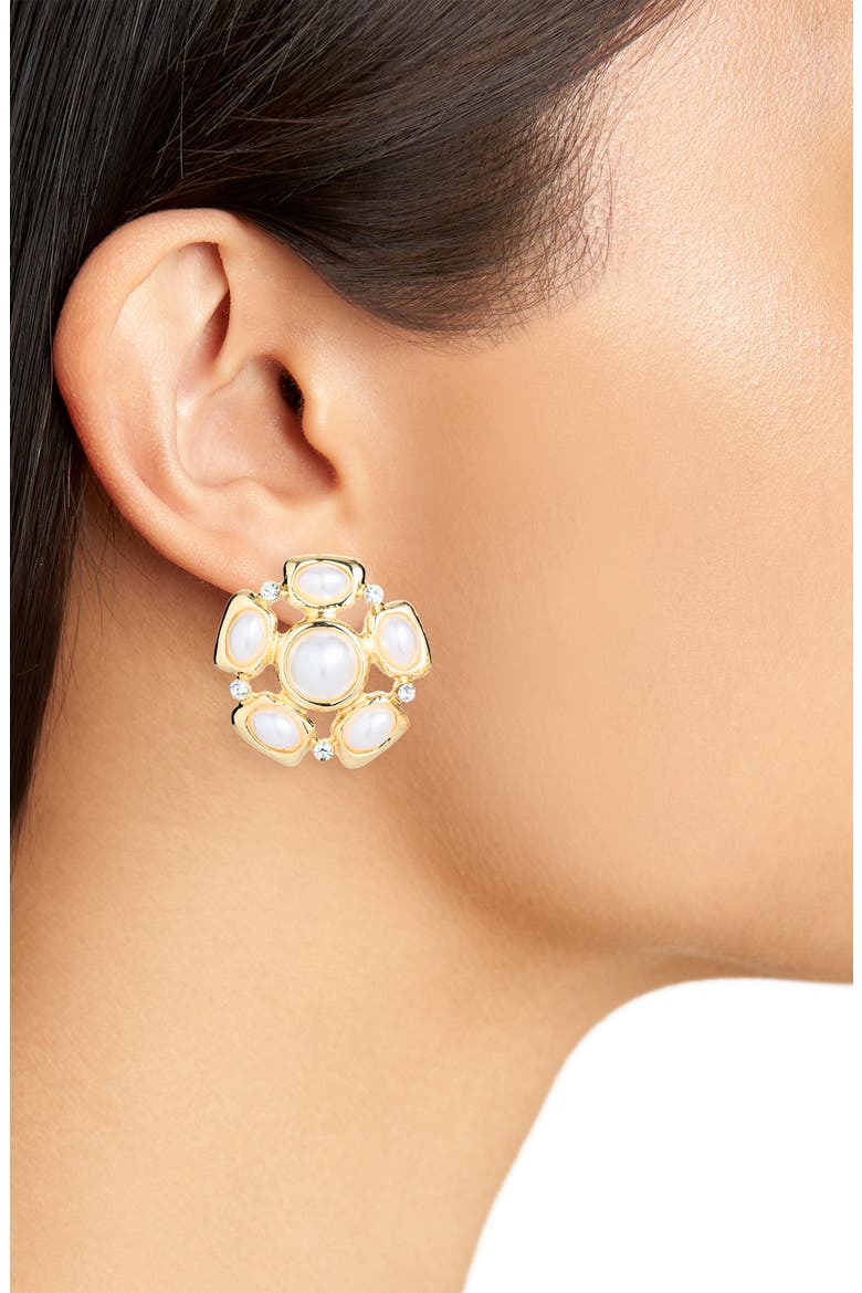 Button Stud Earrings, Alternate, color, GOLD/ IVORY